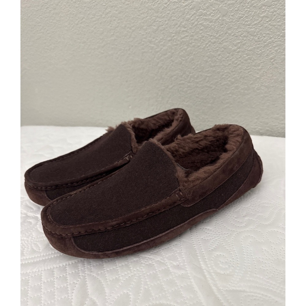Ugg Men's Ascot Wool Suede Slipper Dark Brown Lined Slip On Moccasin Size 10